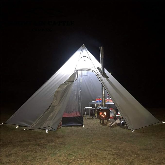 Ultralight 2 Person Tipi Hot Tent with Fire Retardant Stove Jack for Flue Pipes with 2 Doors Army Green