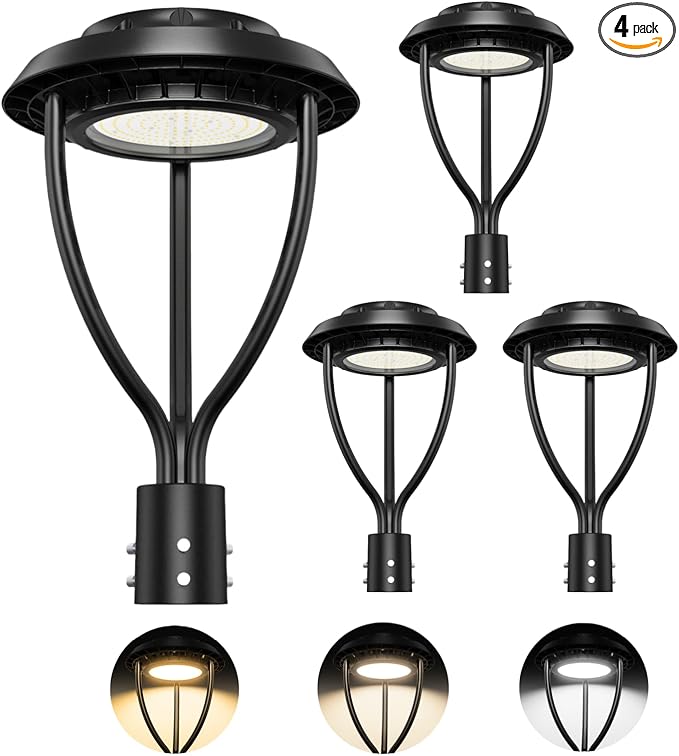 100W LED Post Top Light with Photocell 100W 80W 60W Adjustable 15000LM Adjustable CCT 3000/4000/5000K Outdoor Pole Lights IP65 Waterproof LED Post Light Fixture Area Light ETL DLC Listed