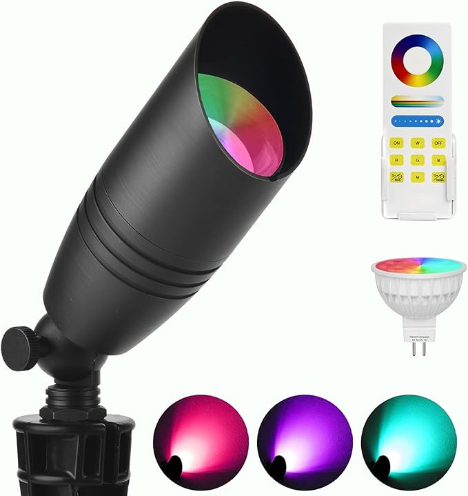 RGB Low Voltage Landscape Lights LED Outdoor Landscape Lighting with Ground StakeColor Changing 12V Outdoor Spot LightsWaterproof Up Lights for Garden Yard