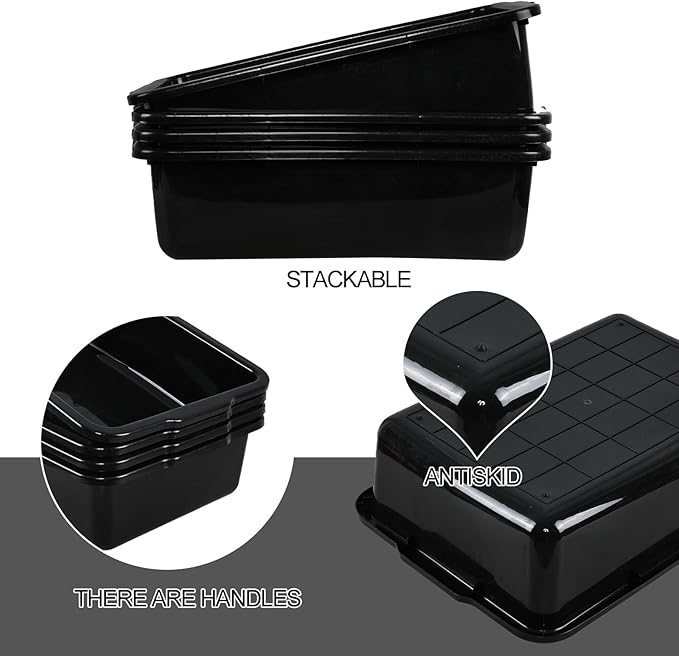 4 Pack Commercial Bus Tubs Bus Box/Tote Box Black (35 L)