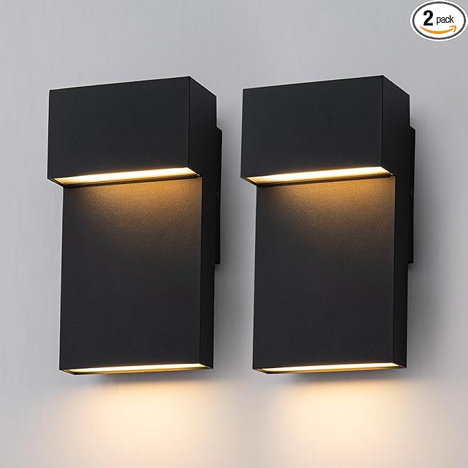 2 Pack Outdoor Wall Lights Modern LED Exterior Lighting Fixtures 3000K 15W Outdoor Wall Sconce for Porch Matte Black Outside Wall Mount Lights for Front Door House Garage Indoor.