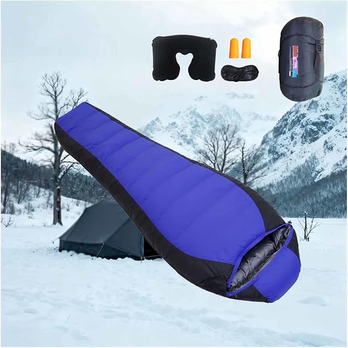 0 Degree Sleeping Bag 90% White Duck Down 5℉-50℉ Warm Sleeping Bag Includes Travel Pillow Camping Hiking Backpacking Sleeping Bags