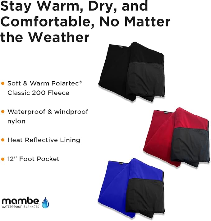 Mambe Large Waterproof Boat Blanket Royal - Insulated Windproof and Water Proof Blanket - Machine Washable Fleece and Nylon Throw for Outdoor Activities Like Picnics and Stadiums