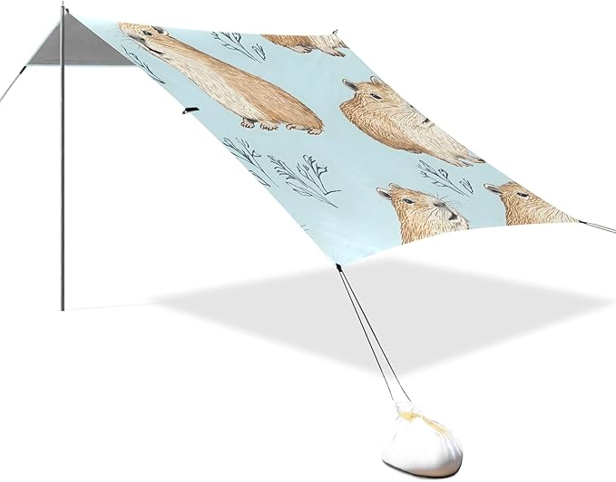 Capybara Grass Pattern Camping Sun Shelter Beach Tent Portable Beach Sun Shade Outdoor Canopy for Camping Trips Fishing Picnic