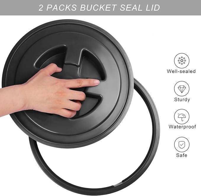 Aodaer 4 Pieces Seal Lid 5 Gallon Bucket Twist Lid Food Storage Container Lid Reusable Plastic Seal Lid Food Storage Container Lids (Black White)