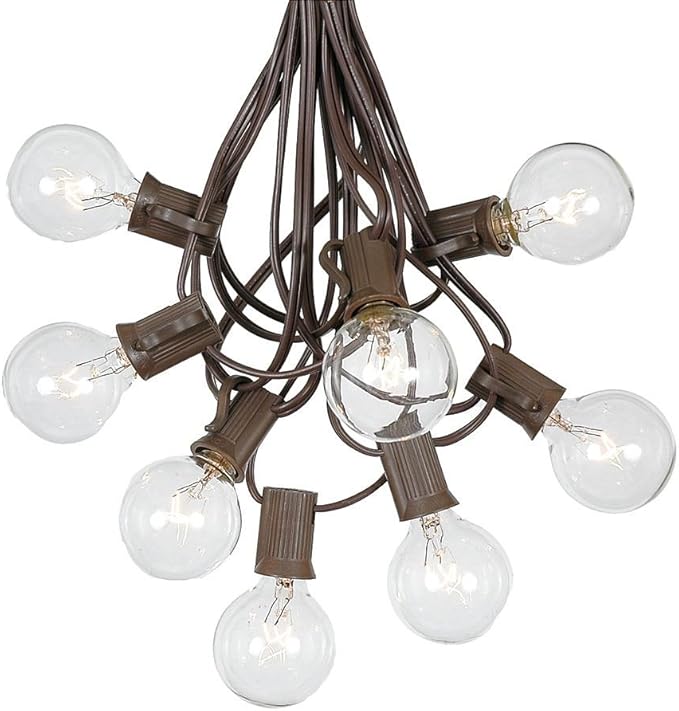 G40 Patio String Lights with 25 Clear Globe Bulbs - Hanging Garden String Lights - Vintage Backyard Patio Lights - Outdoor String Lights - Market Cafe String Lights - Brown Wire - 25 Foot