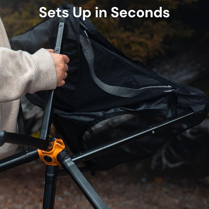 CLIQ Portable Chair Version ClassiQ 1.0 - Collapses to Size of Water Bottle - Lightweight Folding Chair for Camping - Outdoor Chair Supports 350 Lbs - Camp Chair Outdoor Adventures - Black