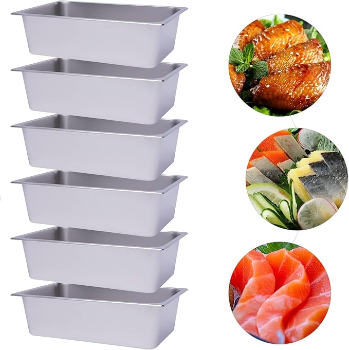 6 Pack Full Size Stainless Steel Steam Hotel Pan 20.87x12.99x6in Steam Table Pan Food Service Pan for Party Kitchen Restaurant Hotel