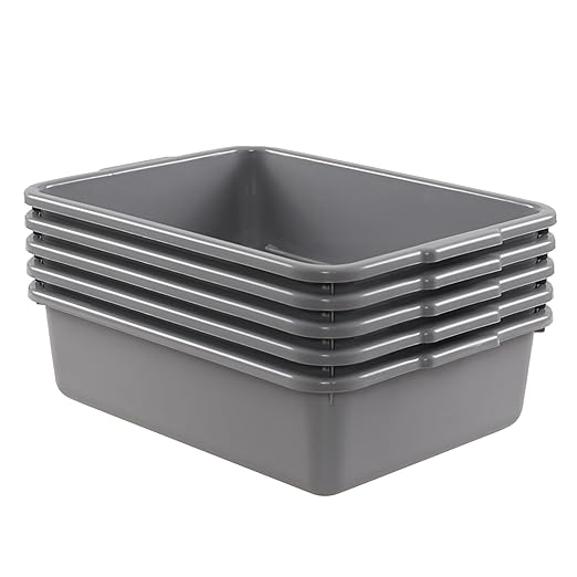 8 L Gray Plastic Bus Tub Commercial Plastic Bus Box 5 Packs