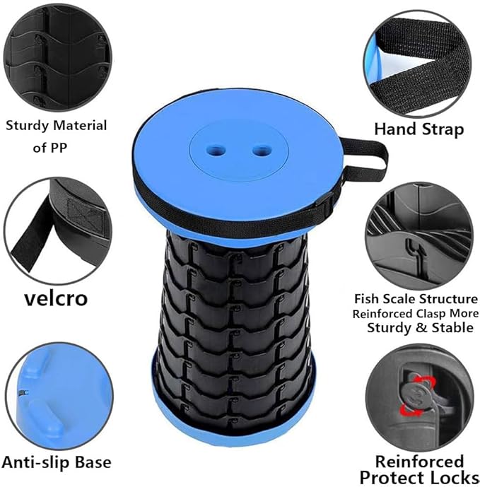 WESAPPINC Upgraded Collapsible Stool Lightweight &amp SturdyMax 400lbs Portable Retractable Telescoping Stool Foldable Camping Stool for Adults Outdoor Hiking Garden BBQ Fishing (Black)