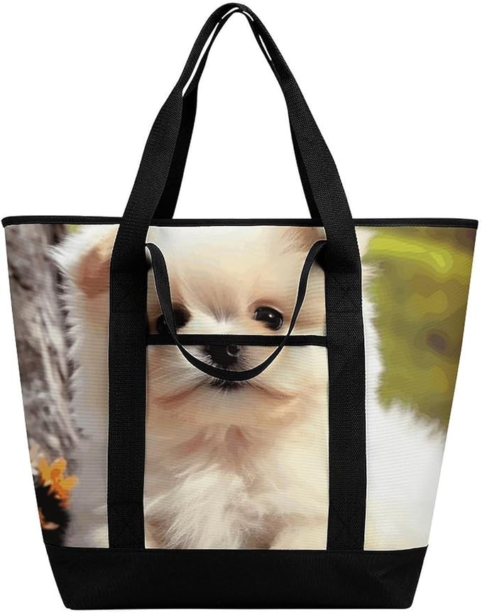 Insulated Shopping BagLarge Reusable Cooler Bags Cute Dog Printed Foldable Shopping BagTravel Waterproof Shoulder Bag