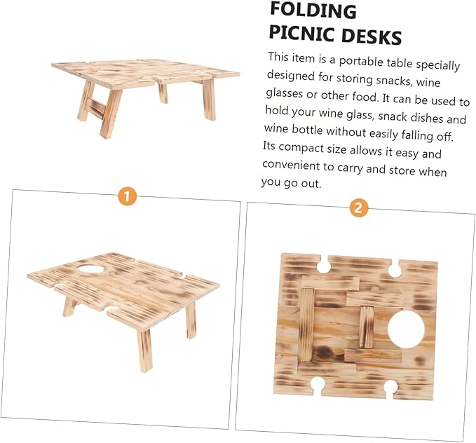 POPETPOP Portable Folding Picnic Table Lightweight Wooden Outdoor Table for Camping Travel and BBQ Compact Design Carrying Handle for Family Gatherings and Outdoor Activities
