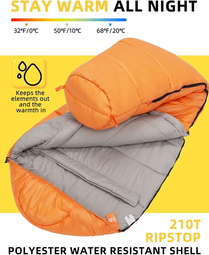 Bessport Mummy Sleeping Bag and Bessport Camping Tent 2 Person Tent Waterproof Two Doors Backpacking Tent Easy Setup Lightweight for Outdoor Hiking Mountaineering Travel