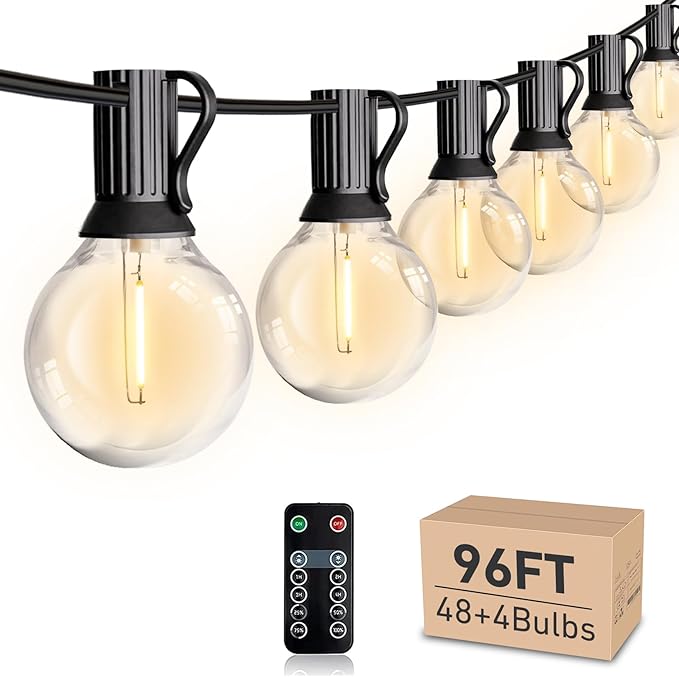 HISTAR 96FT LED Outdoor String Lights with Remote Waterproof G40 Globe Lights with 52 Dimmable LED Bulbs Outdoor Patio Lights Decorative for Backyard Balcony Bistro Cafe