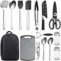 Kyraton Camping Cooking Set 15 Pack Camping Cookware Camping Supplies Portable Camping Kitchen Utensil Set Ldeal for Backpacking Barbecuing Camping and Hiking Trips.