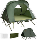 Tangkula 2-Person Tent Cot 4-in-1 Folding Tent with Waterproof Rainfly Self-Inflating Mattress &amp Roller Carrying Bag Portable Off Ground Elevated Tent with Shoe Storage Pocket &amp Lamp Hook