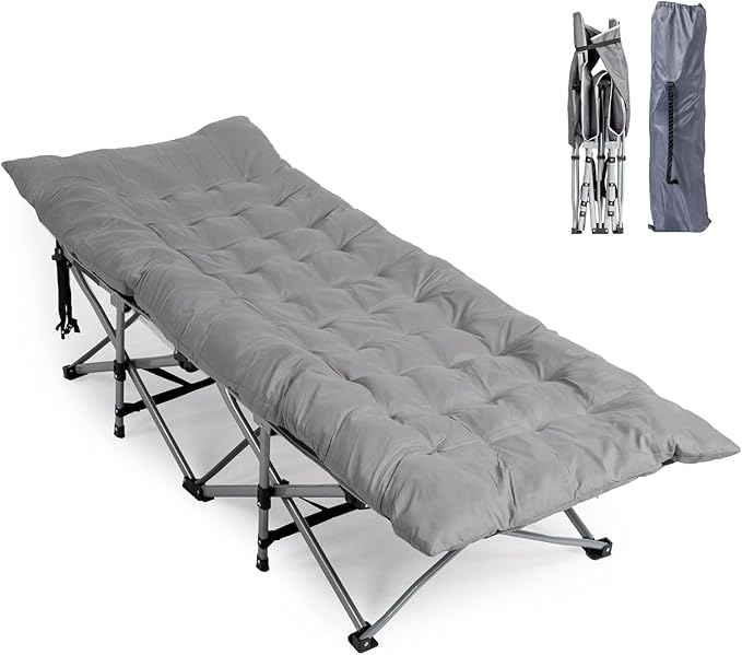 Outdoor Camping Cot for Sleeping Bed 330LBS Max Load Heavy-Duty Oxford Foliding Cots for Adults Portable with Mattress Carry Bag for Guest Travel Hiking (Gray)