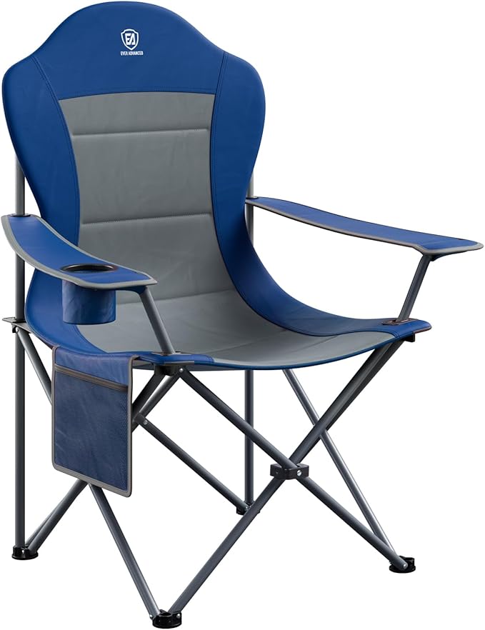 EVER ADVANCED Folding Camping Chair with High Back Padded 2 Pack Oversized Portable Lawn Chairs Lightweight Sturdy Steel Foldable Outdoor Camp Chair for AdultsGrey