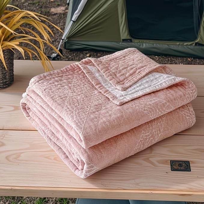 ITFRO Pink Cooling 3 Layer Cotton Muslin Blanket for Hot Sleepers Twin Size 60x80 Inches Lightweight Breathable Reversible Summer Camping Blanket All Seasons for Couch Sofa Bed (Solid Pink 60x80)