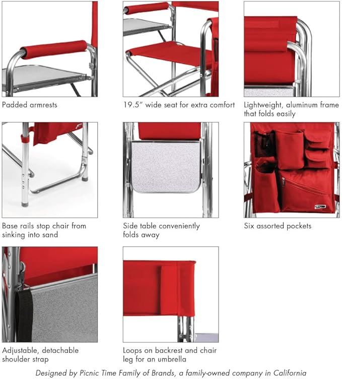 PICNIC TIME NCAA Nebraska Cornhuskers Sports Chair with Side Table - Beach Chair - Camp Chair for Adults