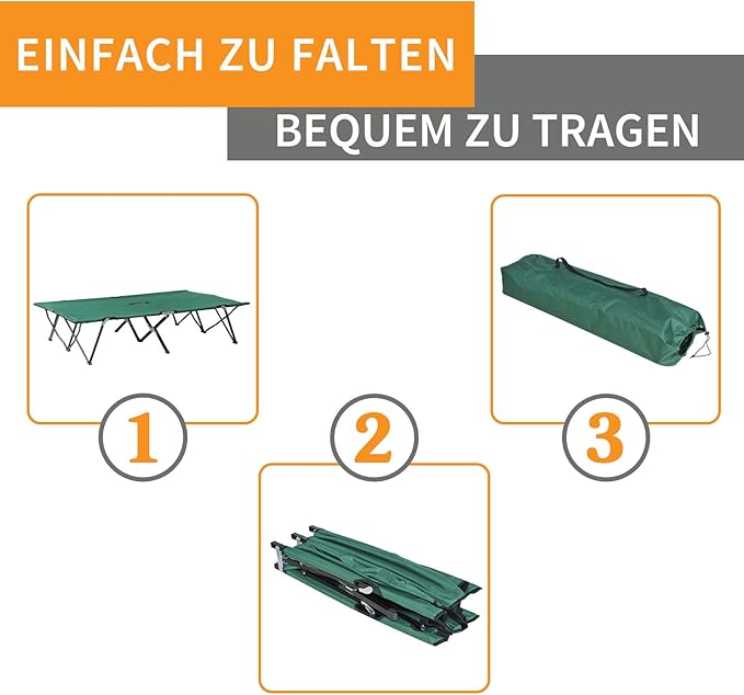 Outsunny 2 Person Folding Camping Cot for Adults 50 Extra Wide Outdoor Portable Sleeping Cot with Carry Bag Elevated Camping Bed Beach Hiking Green