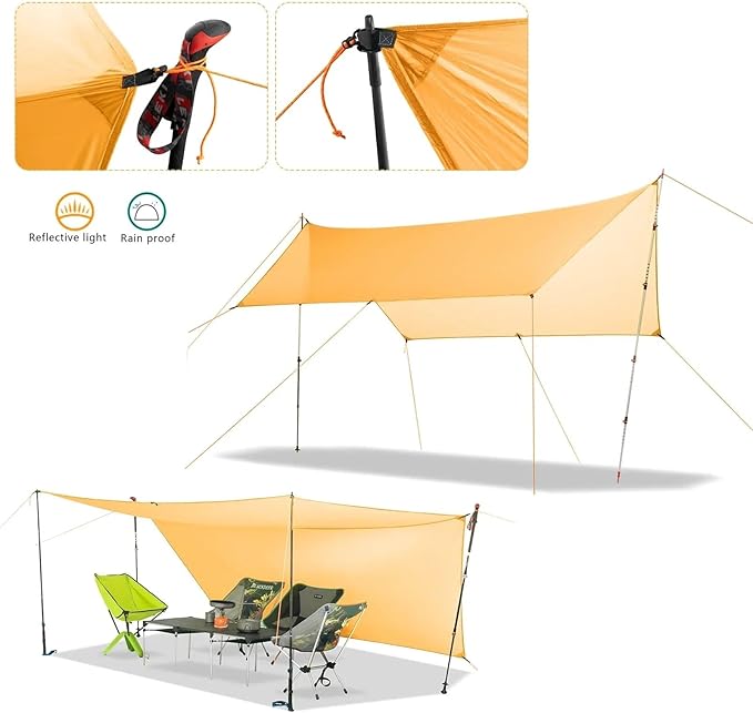 20D Two-Side Silicone Coated Nylon Tarp Ultralight Sun Shelter Beach Tent Pergola Awning Canopy Rainfly Camping Sunshelter