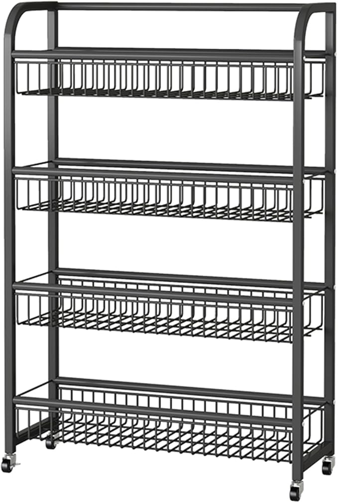 Snack Rack Stand 4-Tier Retail Display Rolling Snack Cart Organizer for Candy/Spice Supermarket Snack Organizer for Desk/Kitchen Black-W-60cm(23.6 in)