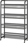 Snack Rack Stand 4-Tier Retail Display Rolling Snack Cart Organizer for Candy/Spice Supermarket Snack Organizer for Desk/Kitchen Black-W-60cm(23.6 in)
