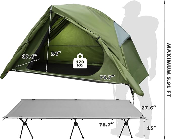 4-in-1 Camping Cot Tent Foldable Elevated Tent Set for 1 Person to Use Elevated Camping Bed Tent for Outdoor Hiking Camping