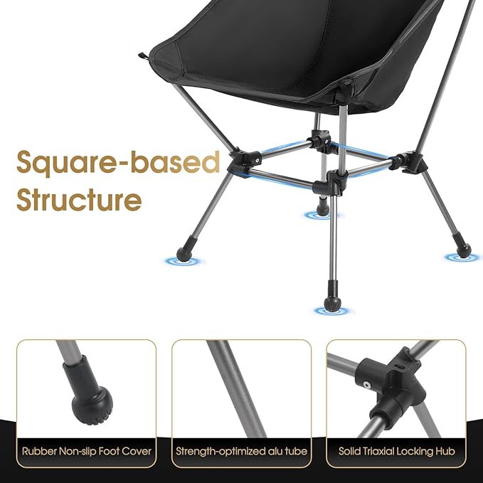 Portable Camping Chair Plus Larger &amp Roomier Compact and Lightweight Folding Chair for Backpacking &amp Hiking 330Lbs Capacity Black