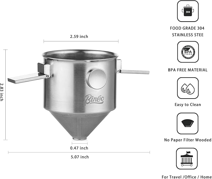 Bincoo Pour Over Coffee Dripper Portable Stainless Steel Reusable Coffee Filter Mini Collapsible Paperless Single Serve 1-2 Cup Coffee Dripper Cup Easy To Clean For Travel Camping Offices