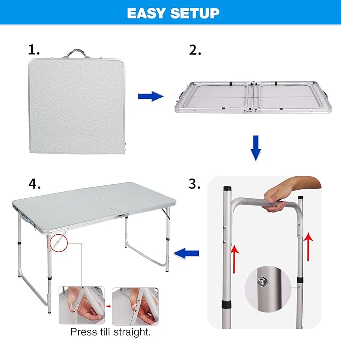 REDCAMP Folding Camping Table4ft Portable Outdoor Folding Table Aluminum Camp Table Adjustable Height Lightweight for Picnic Cooking Beach