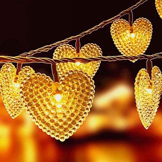 Solar Heart String Light Waterproof Outdoor Heart-Shaped Fairy Lights 30LED 19.7ft Love Heart Shape Garden Lights for Party Wedding Christma Decoration (Warm White)