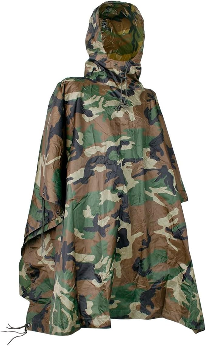 Mil-Tec Adult Ripstop Wet Weather Lightweight Waterproof Multi-Use Rain Poncho with Hood - Use as Bivouac Sack Shelter Tent