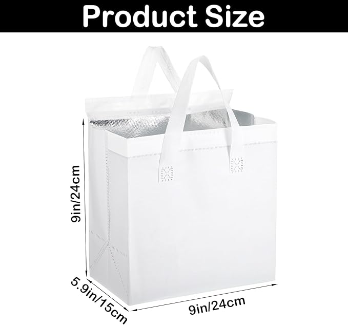 50PCS Insulated Take Away Bags Bulk Thermal Insulated Lunch Take Out Grocery Hot Cold Food Bags White Delivery Cooler Bag for Coffee Milk Catering Restaurant Grocery Picnic 9.5 x 9.5 x 6