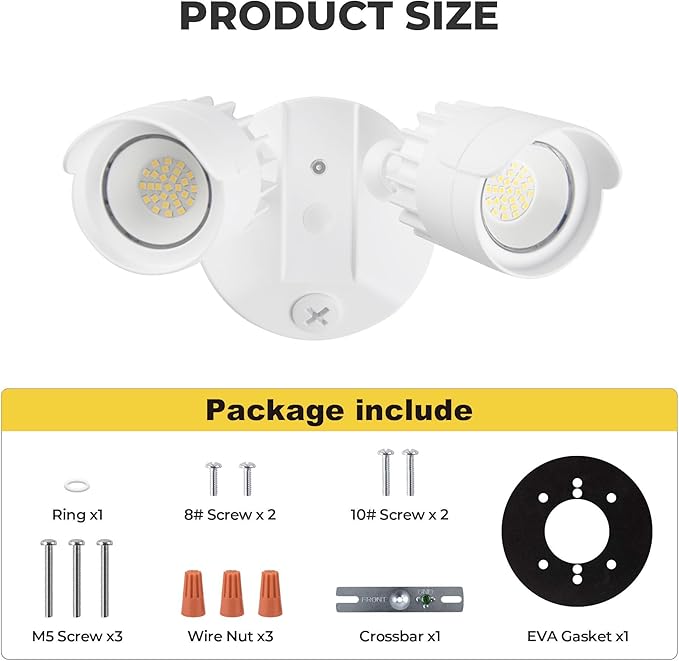 LED Flood Lights Outdoor 34W 3500LM Dusk to Dawn Dual-Head Flooflight IP65 Waterproof Exterior Security Lights Wall Light for Ourside Patio Garage Yard (White) (1)