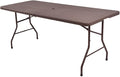 Tangkula 6Ft Rattan Folding Table Indoor Outdoor Portable Foldable Table with 1.8 Inch Umbrella Hole Heavy Duty Metal Frame Carrying Handle for Camping Picnic Backyard BBQ