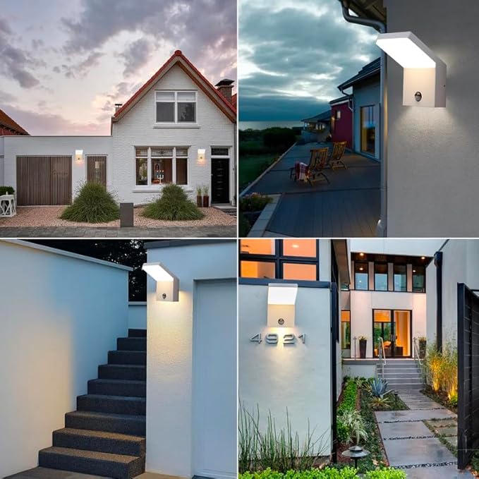 Motion Sensor Outdoor Wall Light LED Bright Wall Mount Lamp Modern White Wall Sconce Lighting Fixture Aluminum Lights for Porch Front Door Garden Yard Patio
