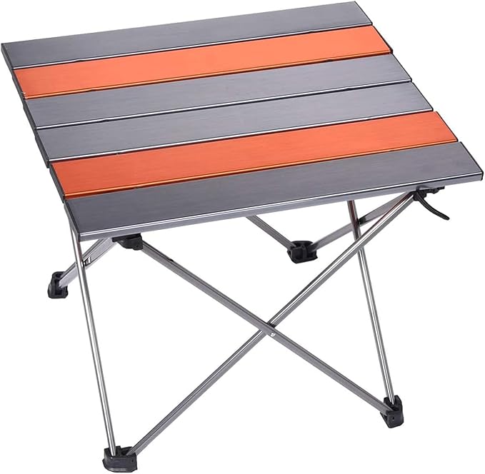 Portable Camping Folding Table Outdoor Lightweight Camping Aluminum Table for Picnic Camp Boat Travel Party Dining Camp Tables(Orange+Sliver) (Large-27 Dx18 Wx16 H(68.5×46.5×40.5 cm))