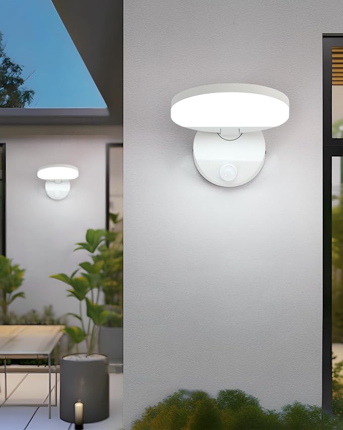 LED Modern Motion Sensor Outdoor Lights Fixtures Wired Round 18W Wall Sconce Light Exterior Porch Lights for Patio Garage Doorway Matt White Cool White 6000K