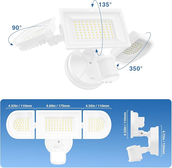 150W Motion Sensor Lights Outdoor for Outside 15000LM LED Flood Lights Outdoor Wired Dusk to Dawn Exterior Security Floodlight Fixture Waterproof IP65 Outdoor Lighting for House Garage 2 Pack