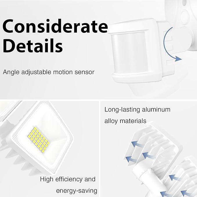 Onforu 120W 12000LM LED Security Lights Motion Sensor Outdoor Dusk to Dawn Flood Lighting 5 Heads 360° Wide Angle Illumination 6500K IP65 Waterproof Hardwired Floodlight Motion Detection (White)