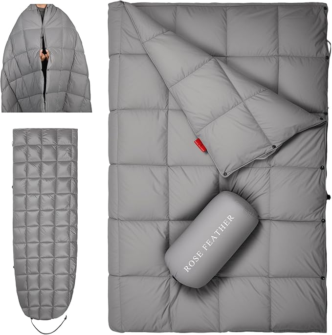 Down Camping Blanket - Lightweight Packable Warm &amp Puffy Outdoor Travel Quilt for Sleep Hiking Backpacking Stadium Festivals Water-Resistant Sleeping Bag 55x79
