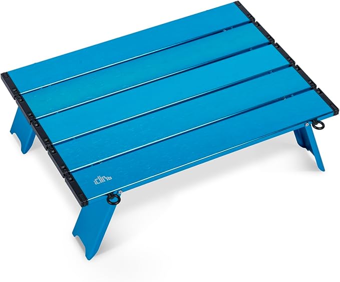 iClimb Ultralight Compact Mini Beach Picnic Folding Alu. Table with Carry Bag Two Size (Blue - S)