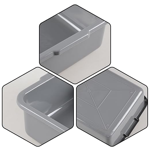 4 Pack Commercial Bus Tub 8 L Small Rectangle Wash Basin Grey