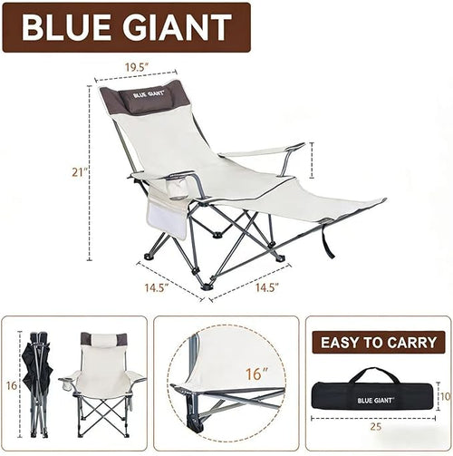 2 Pack Adjustable Folding Camping Chairs with Detachable Footrest and Headrest Lightweight and Portable Ideal for Hiking Travel Fishing and Outdoor Activities (Beige)