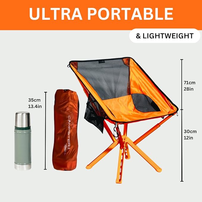 Campster2 Folding Camping Chair – Ultra Lightweight &amp Compact - Backpack Chair - 265 lbs Capacity – Comfortable Folding Chair with Carrying Bag - Ideal for Beach Hiking &amp Outdoor Use Orange