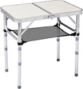 Portable Aluminum Folding Camping Table3-Height Adjustable Lightweight Outdoor Table with Mesh Storage Carry Handle for Picnic BBQ Beach Hiking (White 2ft)