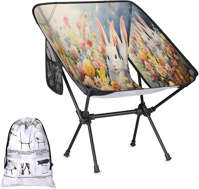 Animal Rabbits Camping Chair Lightweight Portable Chairs for Adults Easy Installation Outdoor Foldable Camping Chair for Camping Fishing Hiking Picnic Beach