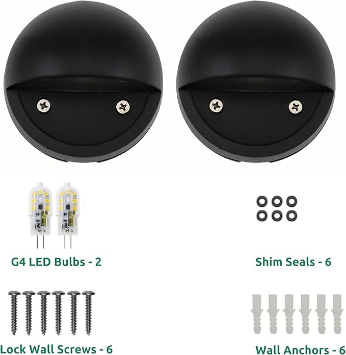 Lumina Lighting® 2W Landscape Deck Lights (2 Pack) | Low Voltage Landscape Deck Lights Waterproof - Outdoor Patio Step Deck Lighting 12V 3000K Replaceable G4 LED Bulb Included DSL0103-BKLED2 (Black)